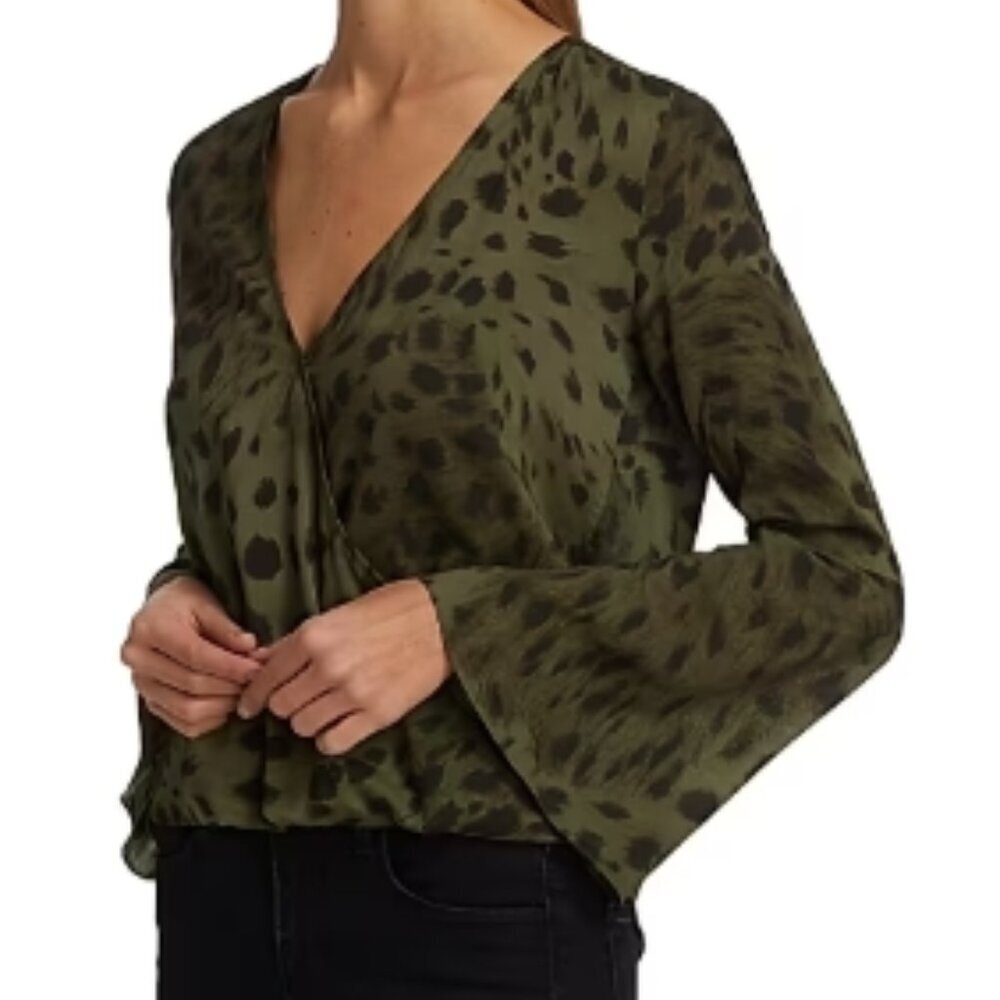 L’Agence Mei Bell-Sleeve Surplice Animal Print Blouse S NWT